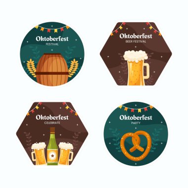 Oktoberfest Bira Festivali Etiket Şablon Arkaplan Vektör İllüstrasyonu