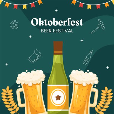 Oktoberfest Bira Festivali Arkaplan Şablonu Çizgi Film Vektör İllüstrasyonu
