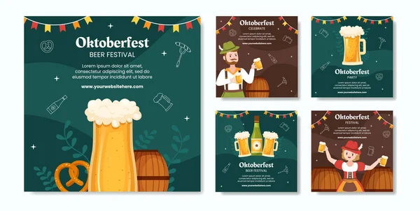 Oktoberfest Beer Festival Social Media Post Template Cartoon Background Vector — Vettoriale Stock