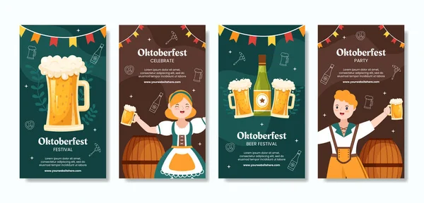 Oktoberfest Beer Festival Social Media Stories Template Cartoon Background Vector — Vettoriale Stock