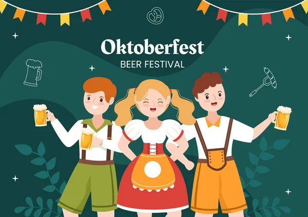 Oktoberfest Beer Festival Background Template Cartoon Vector Illustration — 图库矢量图片