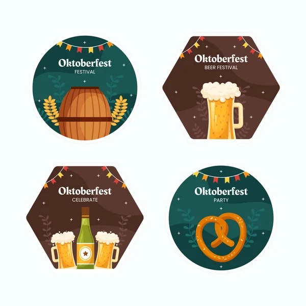 Oktoberfest Beer Festival Label Template Cartoon Background Vector Illustration — Vettoriale Stock