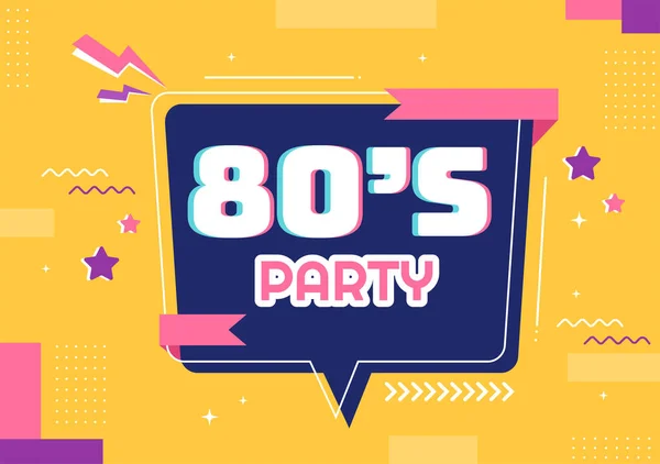 80S Party Cartoon Background Illustration Retro Music 1980 Radio Cassette — стоковый вектор