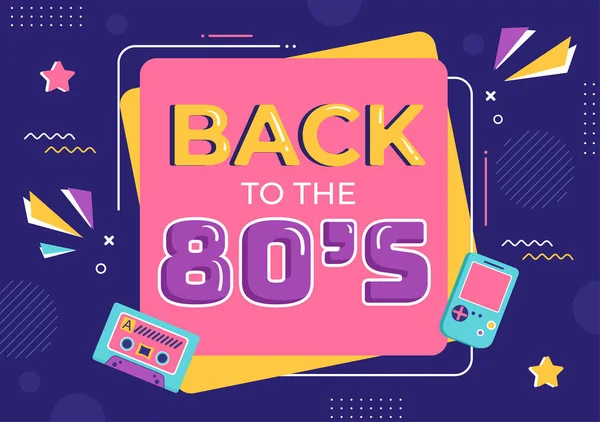 80S Party Cartoon Background Illustration Retro Music 1980 Radio Cassette — Vettoriale Stock
