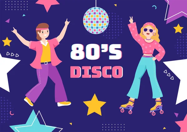 80Er Party Cartoon Hintergrundillustration Mit Retro Musik Radio Kassettenspieler Und — Stockvektor