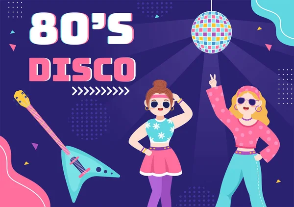 80S Party Cartoon Background Illustration Retro Music 1980 Radio Cassette — Vettoriale Stock
