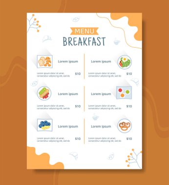 Breakfast Menü Şablonu Düz Arkaplan Vektör Resimleri