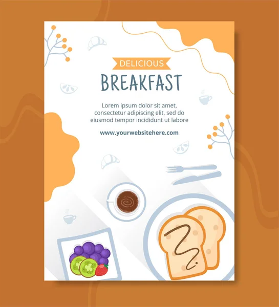 Breakfasts Poster Template Flat Cartoon Background Vector Illustration — 스톡 벡터