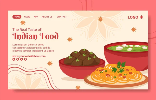 Indian Food Restaurant Social Media Landing Page Template Cartoon Background — 스톡 벡터