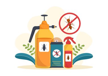 Pest Control Service with Exterminator of Insects, Sprays and House Hygiene Disinfection in Flat Cartoon Background Illustration