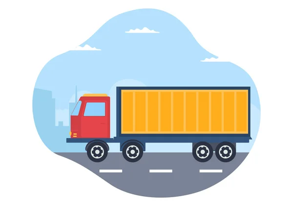 Trucking Transportation Cartoon Illustration Cargo Delivery Services Cardboard Box Sent - Stok Vektor