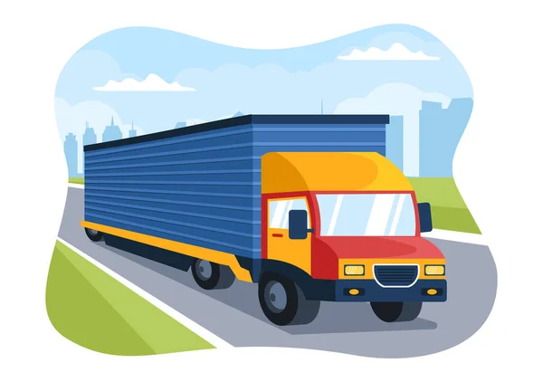 Trucking Transportation Cartoon Illustration Cargo Delivery Services Cardboard Box Sent — Vector de stock