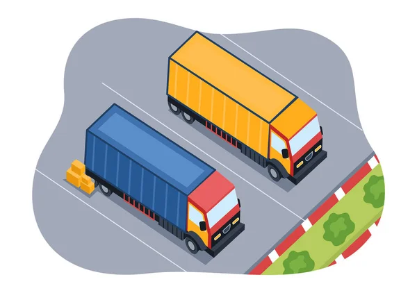 Trucking Transportation Cartoon Illustration Cargo Delivery Services Cardboard Box Sent — стоковый вектор