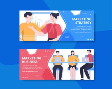 Pazarlama Yatay Sancak Şablonu Düz Çizgi Film Arkaplan Vektör İllüstrasyonu