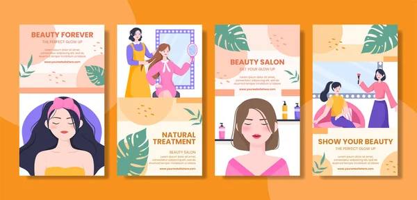 Beauty Salon Social Media Stories Template Flat Cartoon Background Vector — Image vectorielle