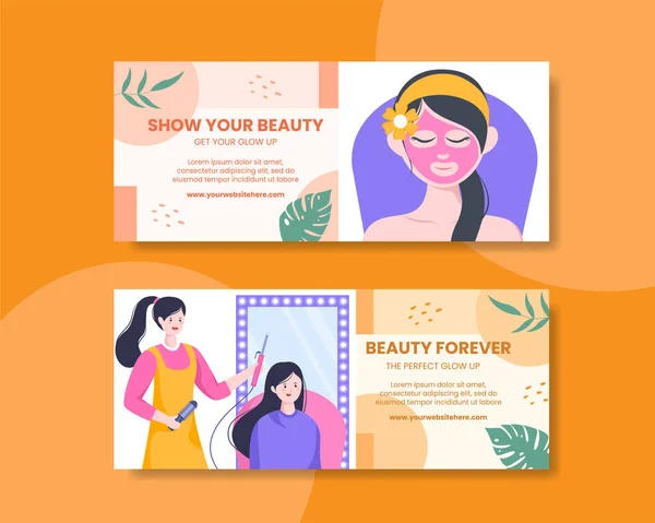 Beauty Salon Horizontal Banner Template Flat Cartoon Background Vector Illustration — Image vectorielle