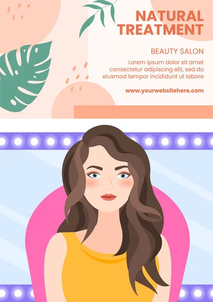 Beauty Salon Flyer Template Flat Cartoon Background Vector Illustration — Image vectorielle