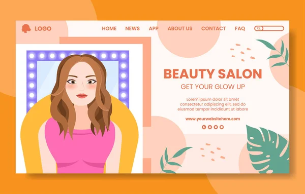 Beauty Salon Social Media Landing Page Template Flat Cartoon Background — Image vectorielle