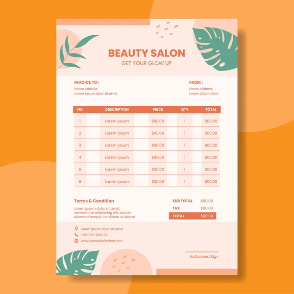 Beauty Salon Invoice Template Flat Cartoon Background Vector Illustration — Image vectorielle