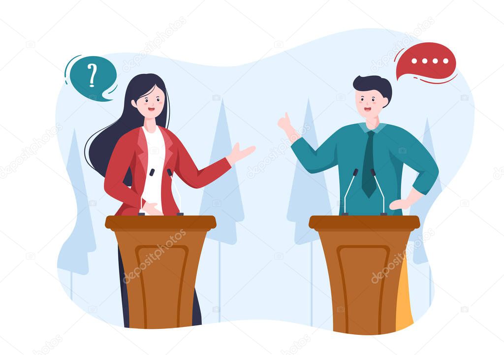 Politician Cartoon Hand Drawn Illustration with Election and Democratic Governance Ideas Participate in Political Debates in Front of Audience