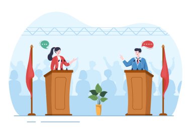 Political Candidate Cartoon Hand Drawn Illustration with Debates Concept for Promotion, Election Campaign, Active Discussion and Get Votes