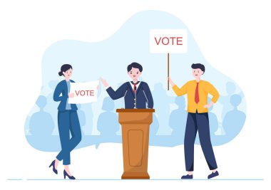 Political Candidate Cartoon Hand Drawn Illustration with Debates Concept for Promotion, Election Campaign, Active Discussion and Get Votes