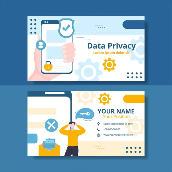 Data Privacy Card Horizontal Template Flat Cartoon Background Vector Illustration — Stockvector