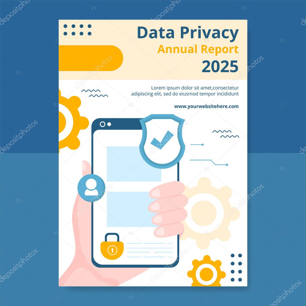 Data Privacy Annual Report Template Flat Cartoon Background Vector Illustration