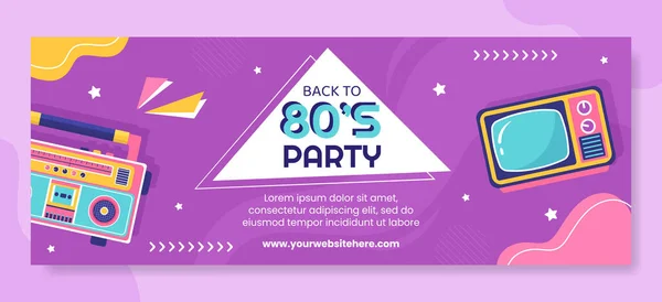 80S Party Cover Template Flat Cartoon Background Vector Illustration — Vettoriale Stock