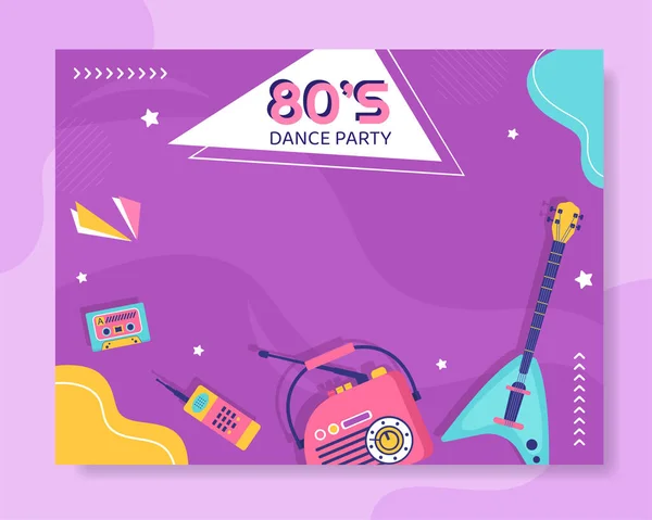 80S Party Photocall Template Flat Cartoon Background Vector Illustration — Vector de stock