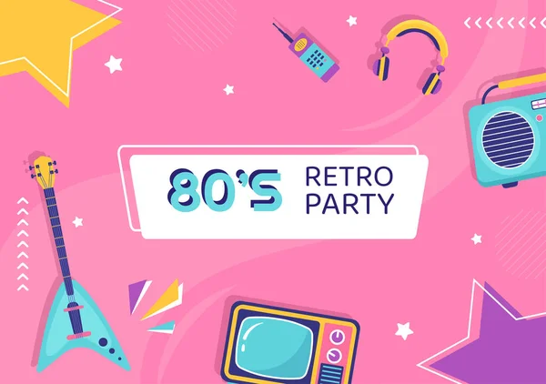 80S Party Background Template Flat Cartoon Vector Illustration — Stockvektor