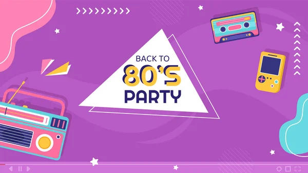 80S Party Video Thumbnail Template Flat Cartoon Background Vector Illustration — стоковый вектор