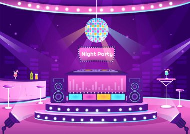 Night Club Interior Cartoon Illustration for Nightlife like a Young People Drink Alcohol and Youth Dance Accompanied by Dj Music in Spotlight