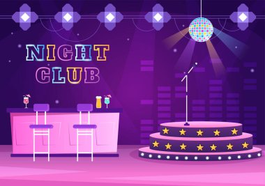 Night Club Interior Cartoon Illustration for Nightlife like a Young People Drink Alcohol and Youth Dance Accompanied by Dj Music in Spotlight