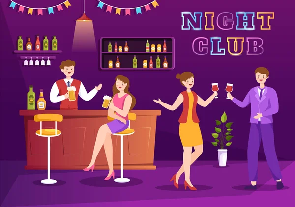 Night Club Cartoon Illustration Nightlife Young People Drink Alcohol Youth — стоковый вектор