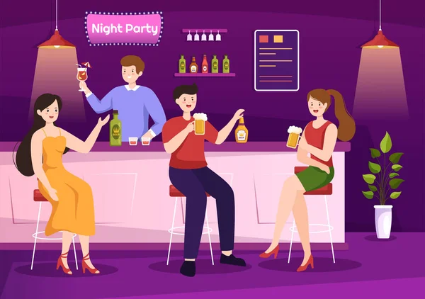 Night Club Cartoon Illustration Nightlife Young People Drink Alcohol Youth — стоковый вектор