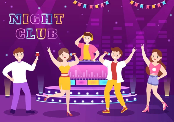 Night Club Cartoon Illustration Nightlife Young People Drink Alcohol Youth — стоковый вектор