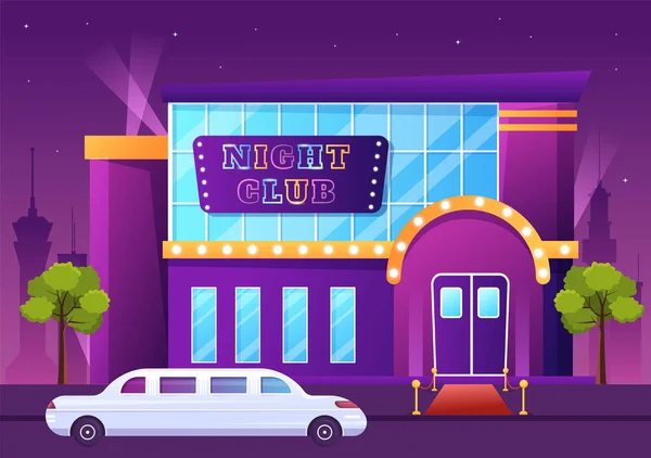 Night Club Pub Building Cartoon Illustration Nightlife Entertainment Event Disco — стоковый вектор
