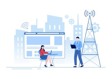 ISP or Internet Service Provider Cartoon Illustration with Keywords and Icons for Intranet Access, Secure Network Connection and Privacy Protection