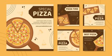 Pizza Food Social Media Post Template Hand Drawn Cartoon Background Vector Illustration