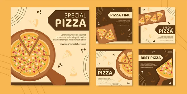 Pizza Food Социальные Медиа Пост Шаблон Ручной Рисунок Мультфильма Фон — стоковый вектор