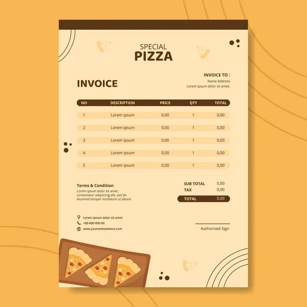 Pizza Food Invoice Template Hand Drawn Cartoon Background Vector Illustration — Stockový vektor