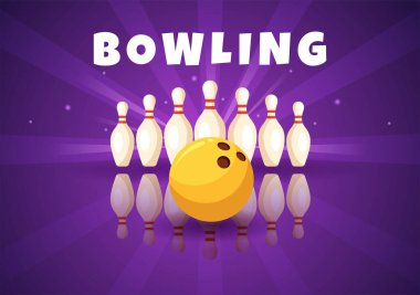 Bowling Game Hand Drawn Cartoon Flat Background Design Illustration with Pins, Balls and Scoreboards in a Sport Club or Activity Competition
