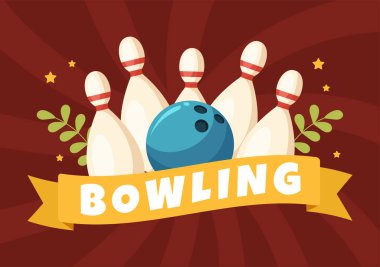 Bowling Game Hand Drawn Cartoon Flat Background Design Illustration with Pins, Balls and Scoreboards in a Sport Club or Activity Competition