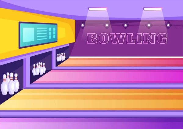 Bowling Game Hand Drawn Cartoon Flat Background Design Illustration Pins — Stockvektor