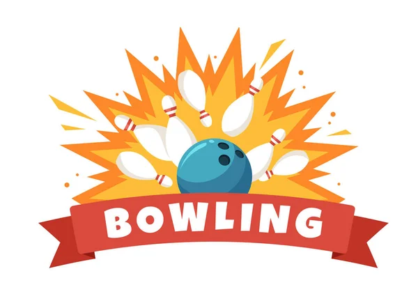 Bowling Game Hand Drawn Cartoon Flat Background Design Illustration Pins — Stockvektor