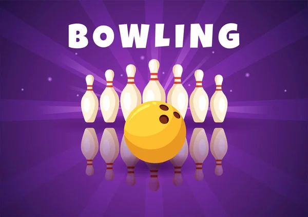 Bowling Game Hand Drawn Cartoon Flat Background Design Illustration Pins — Vector de stock