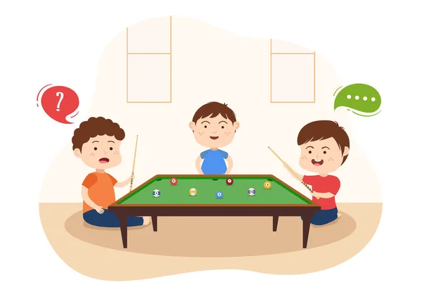 Μπιλιάρδο Χέρι Παιχνίδι Σχεδιασμένο Cartoon Επίπεδη Εικονογράφηση Παιδιά Player Pool — Διανυσματικό Αρχείο