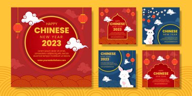 Happy Chinese New Year Social Media Post Template Hand Drawn Cartoon Flat Illustration