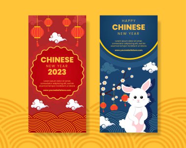Happy Chinese New Year Vertical Banner Template Hand Drawn Cartoon Flat Illustration